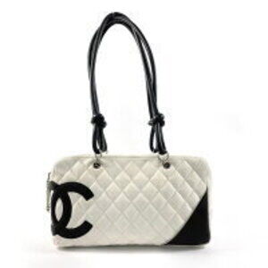 CHANEL Bowling Bag Cambon Line Shoulder Lambskin White